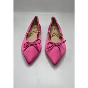 Shein Pink Satin Ballet Flats Gold Chain Bow Pointed Toe Women’s Size US 9 NEW